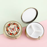 1PC Round Pill Box With Compact Mirror Epoxy Butterfly Pattern Bronze Pill Box Advanced And Beautiful Can Be Used As A Gift Suitable For Going Out  Easy To Carry Various Functions Suitable For Use At Home Or For Traveling